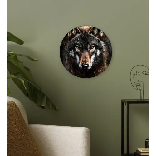 Dieren - Wolf - Portret - Zwart - Bruin Wandcirkel kunststof plaat 5mm dik klein -sfeer3