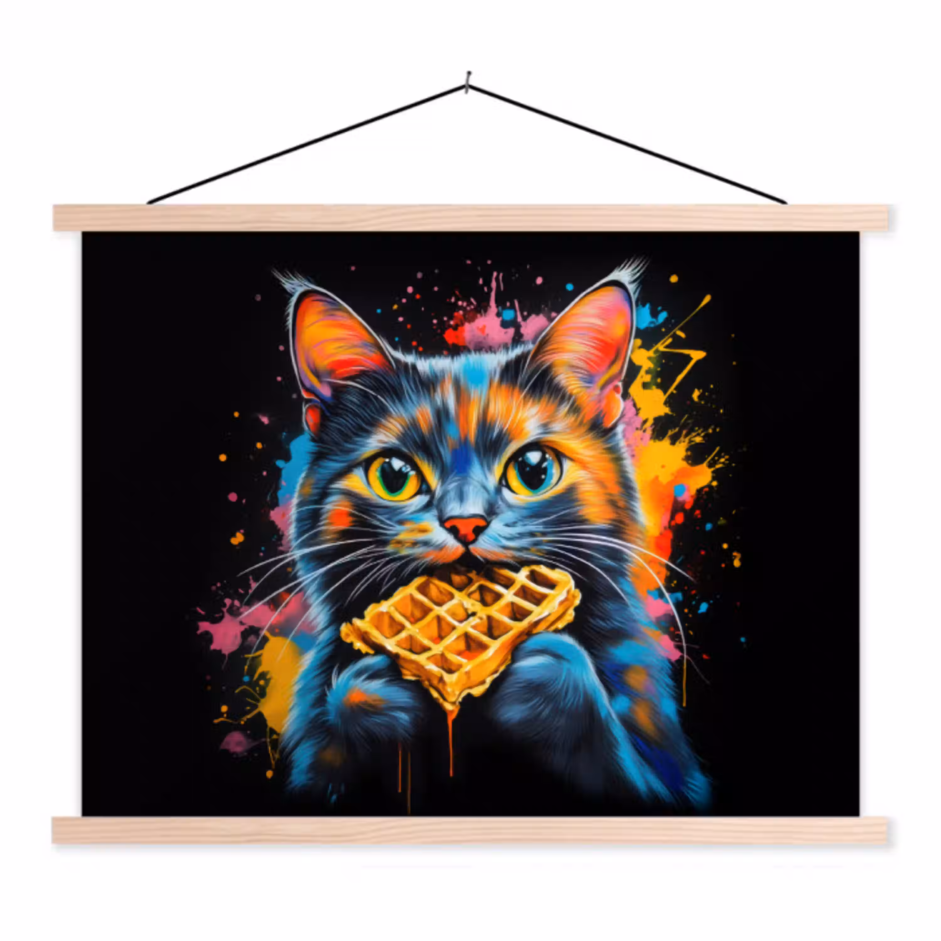 Kat - Graffiti - Kleurrijk - Wafel - Eten textielposter latten blank klein -3d