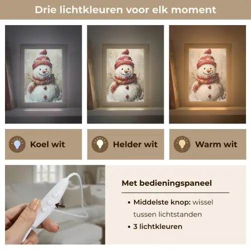 Sneeuwpop - Winter - Sneeuw - Beige Light Box met kabel (Tafellamp) klein -USP_lichtkleurNL