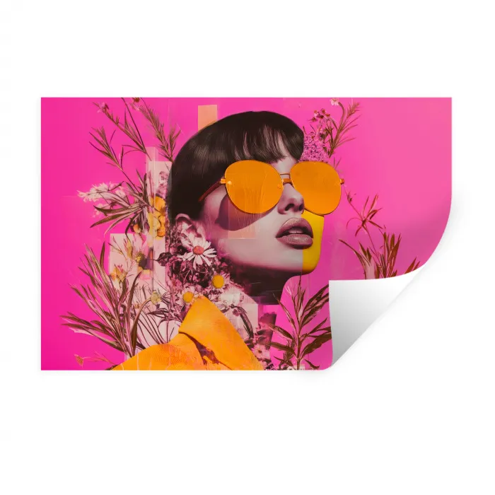 Zonnebril - Oranje - Vrouw - Planten Muursticker klein -3d