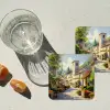Dorp - Zon - Kraampjes - Huizen onderzetter kurk middel -sfeer4