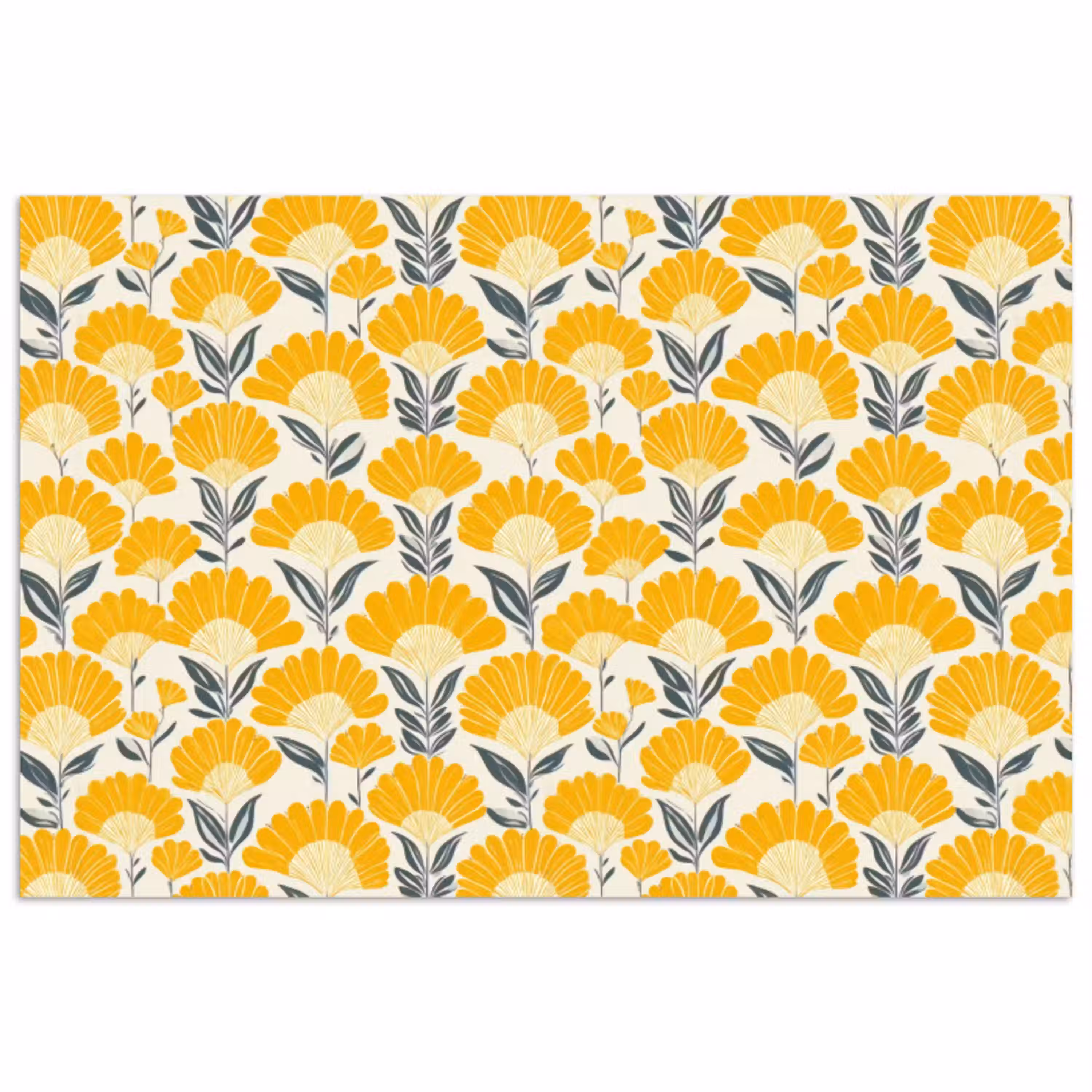 Bloemen - Retro - Botanisch - Okergeel - Grijs poster papier klein 62 -3d