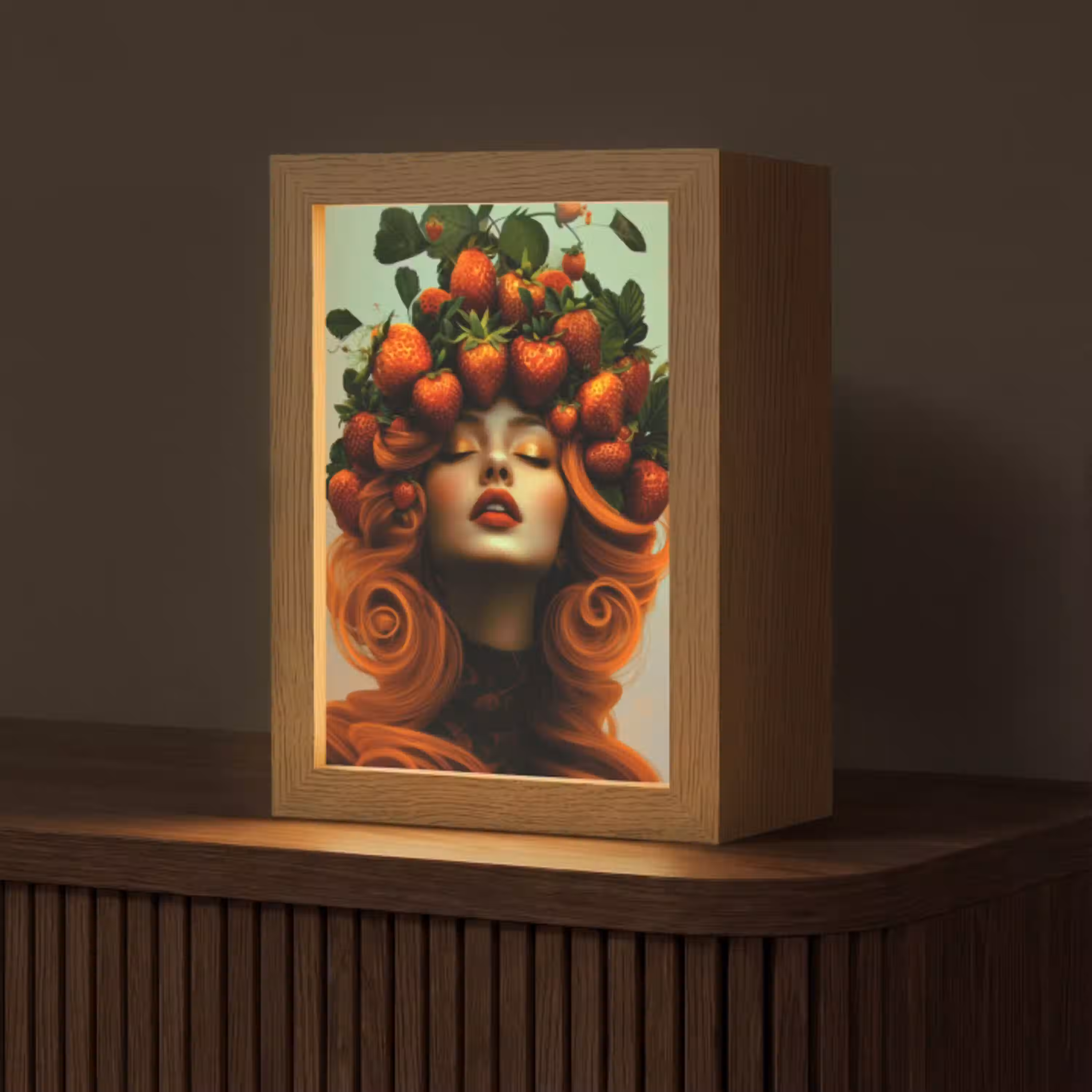 Vrouw - Aardbeien - Kroon Light Box met kabel (Tafellamp) klein -z3d_website