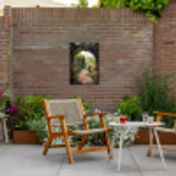 Doorkijk - Landschap - Bloemen - Tuinboog - Natuur Tuinposter op houten frame 2 cm dik klein -sfeer3