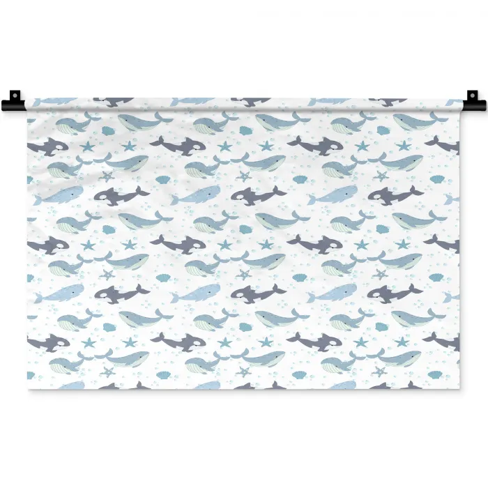 Oceaan - Walvis - Orka - Blauw Wandkleed katoen klein 269 -zz3d