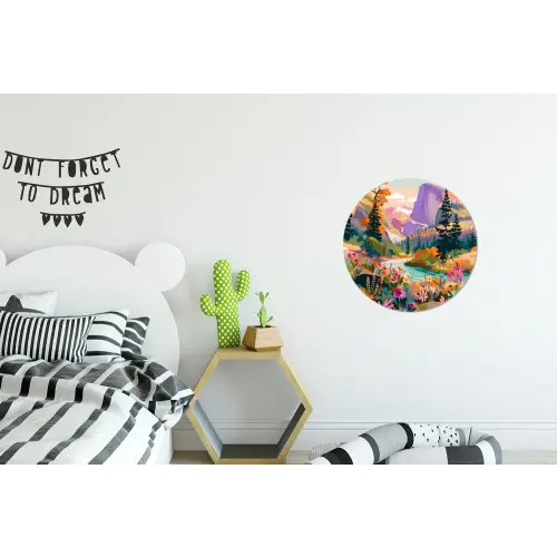 Rivier - Vallei vol bloemen - Levendig Wandcirkel aluminium klein -kinderkamer