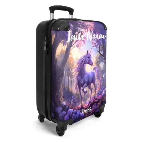 Portret van een Eenhoorn tussen Paarse Bloemen NBS - Handbagage koffer - Kinderen Unisex middel -productfoto_3d