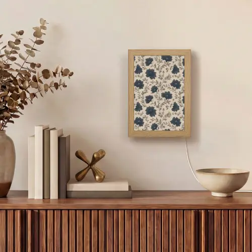 Motief - Bloemen - Zwart - Beige Light Box met kabel (Tafellamp) klein 925 -sfeer2