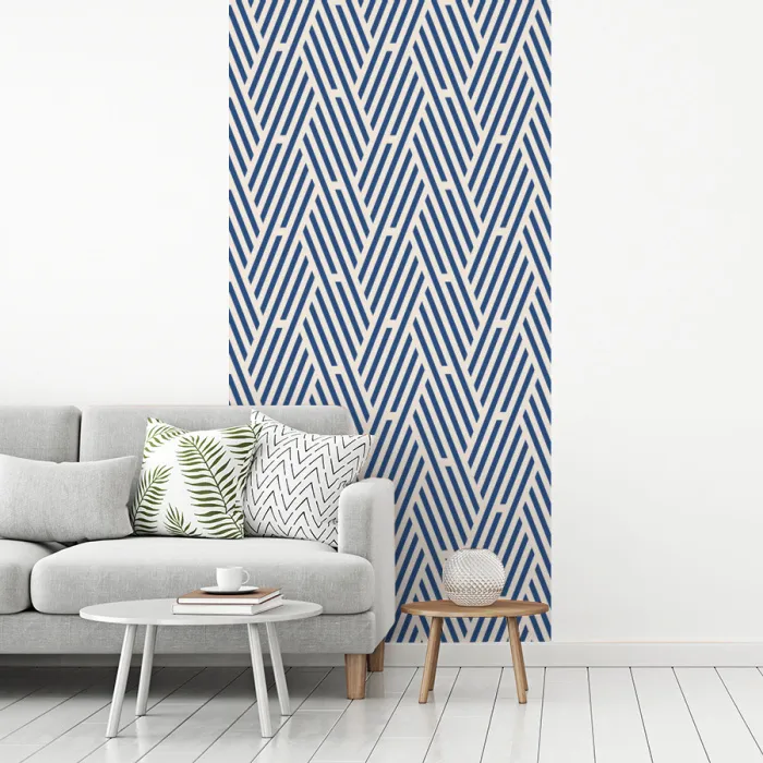 Crème - Blauw - Strepen - Patroon fotobehang vinyl groot 64 -woonkamer