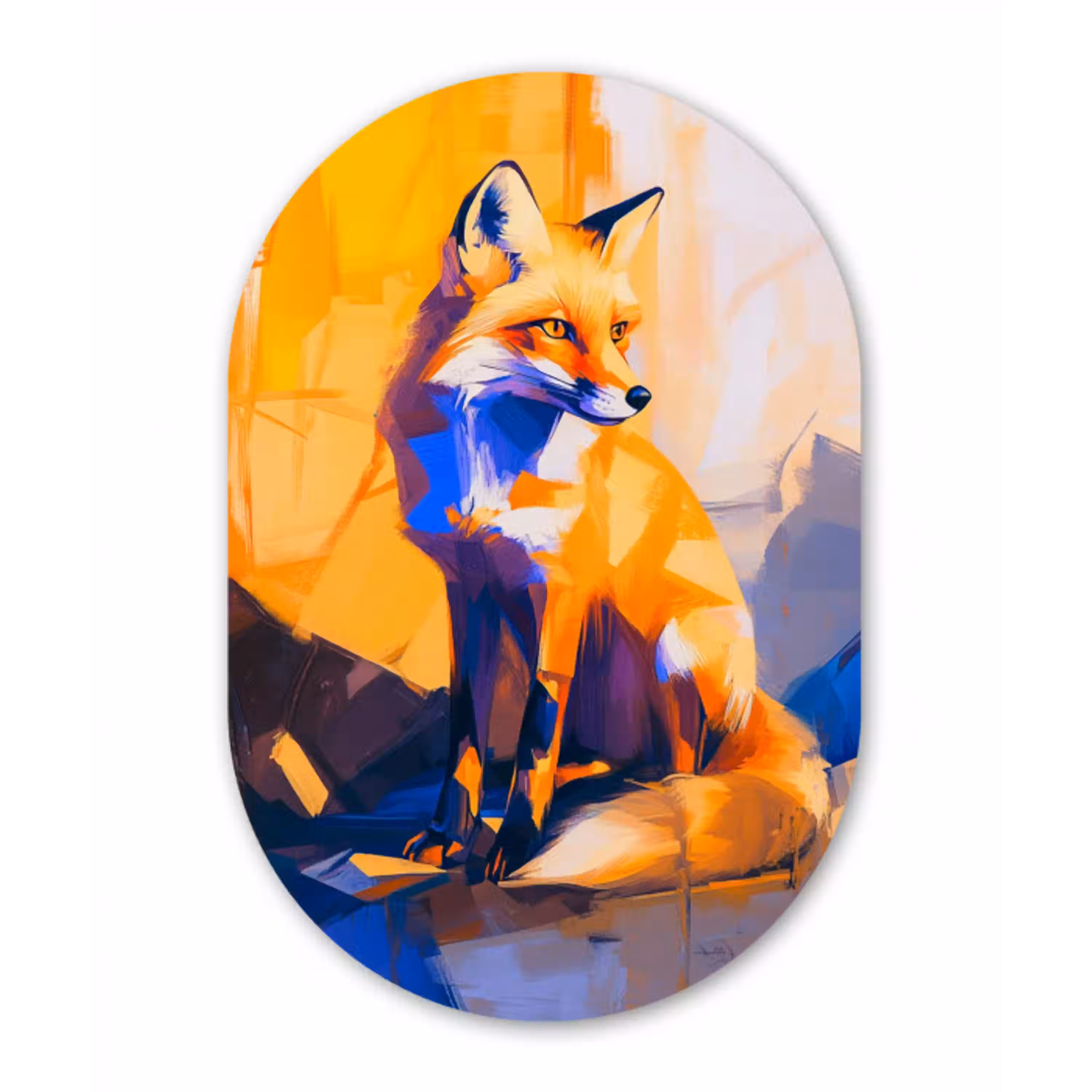 Vos - Oranje - Vormen - Abstract Wandcirkel Ovaal Glas middel -3d