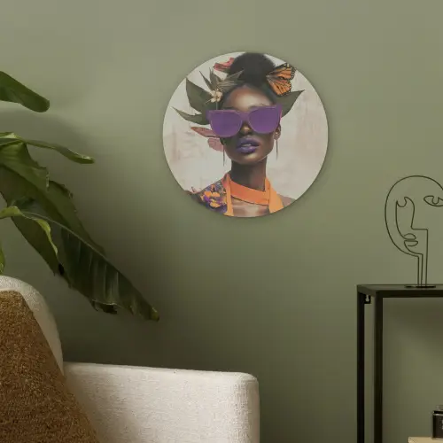 Vrouw - Zonnebril - Vlinder - Bloemen Akoestische PET Vilt - Rond klein -sfeer2