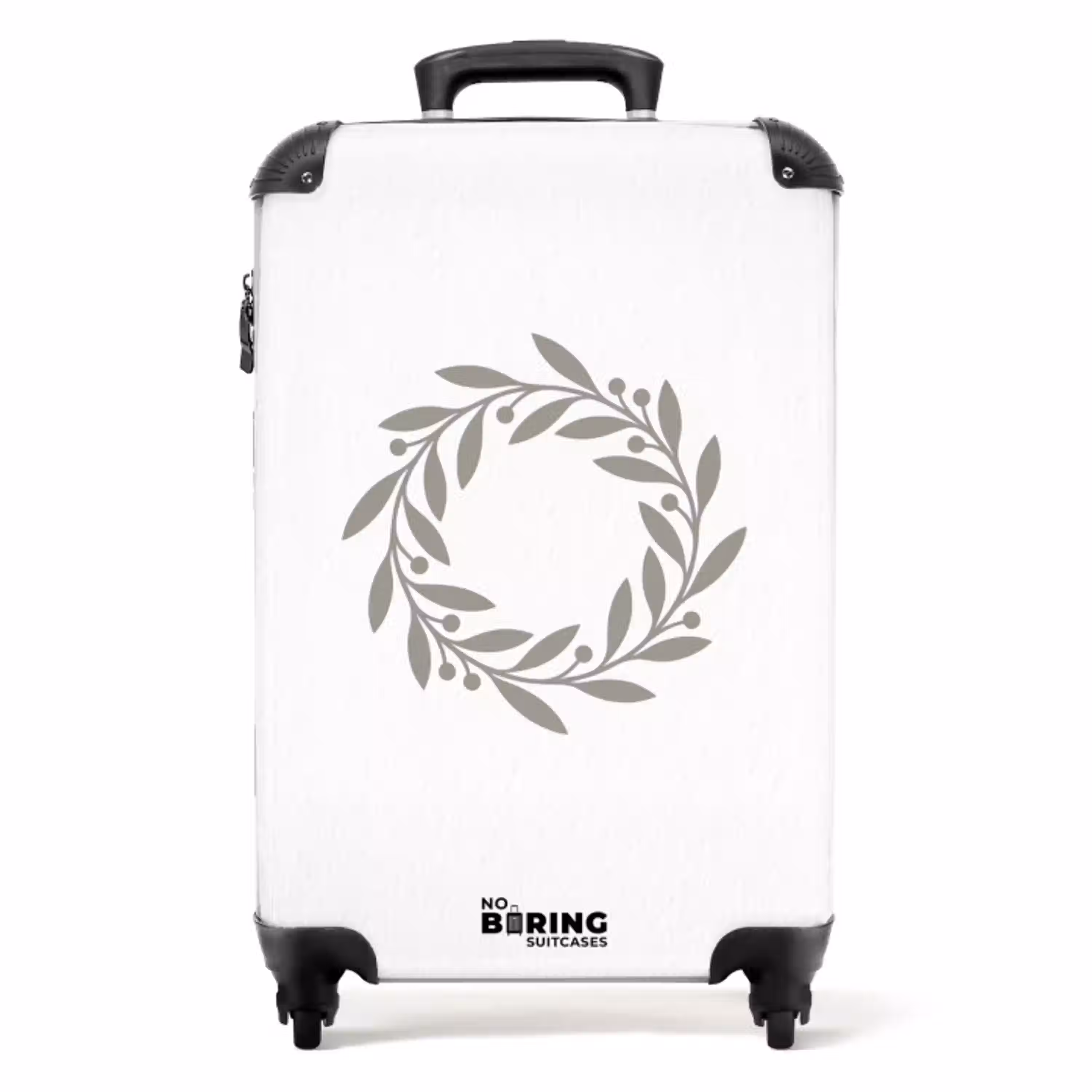 Krans - Bladeren - Natuur - Minimalistisch - Grijs NBS - Handbagage koffer - Volwassenen Unisex middel -productfoto_recht