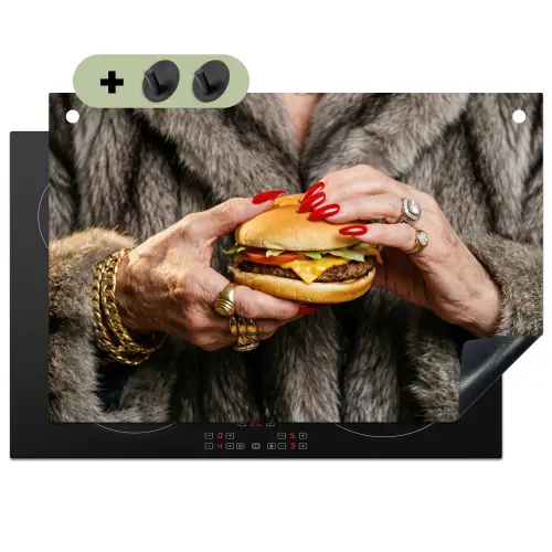 Vrouw - Hamburger - Bontjas Inductie beschemer met haakjes klein -3d