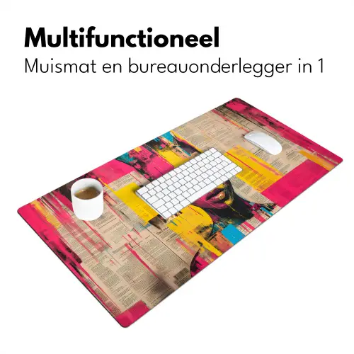 Vrouwengezicht - Krantenpapier - Abstract - Roze Muismat XXL klein -sfeer4