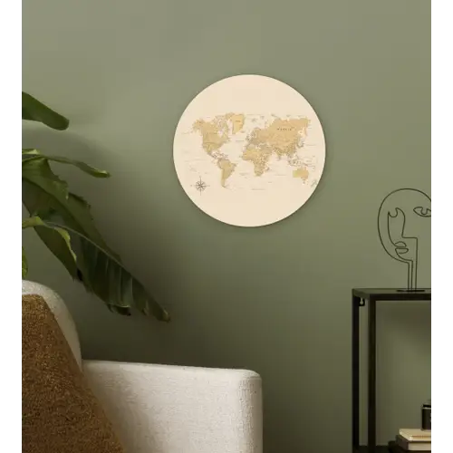 Wereldkaart - Realistisch - Beige Wandcirkel plexiglas klein -sfeer3