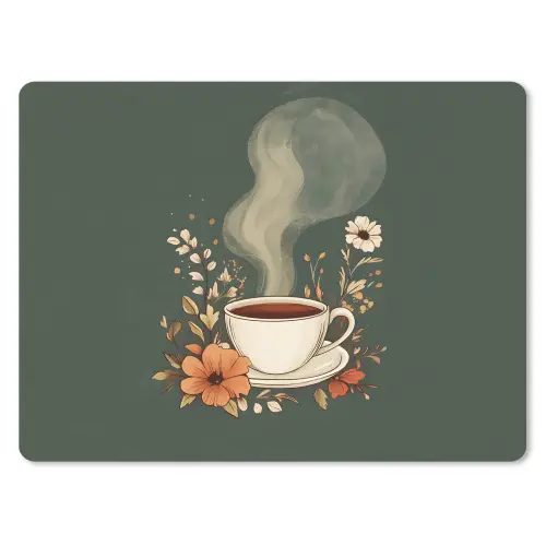Kop - Bloemen - Groen - Koffie muismat rubber klein -3d