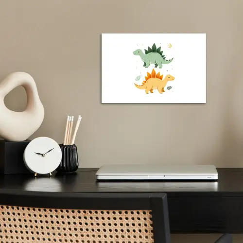 Sterren - Stegosaurussen - Blaadjes - Groen poster papier klein -sfeer1