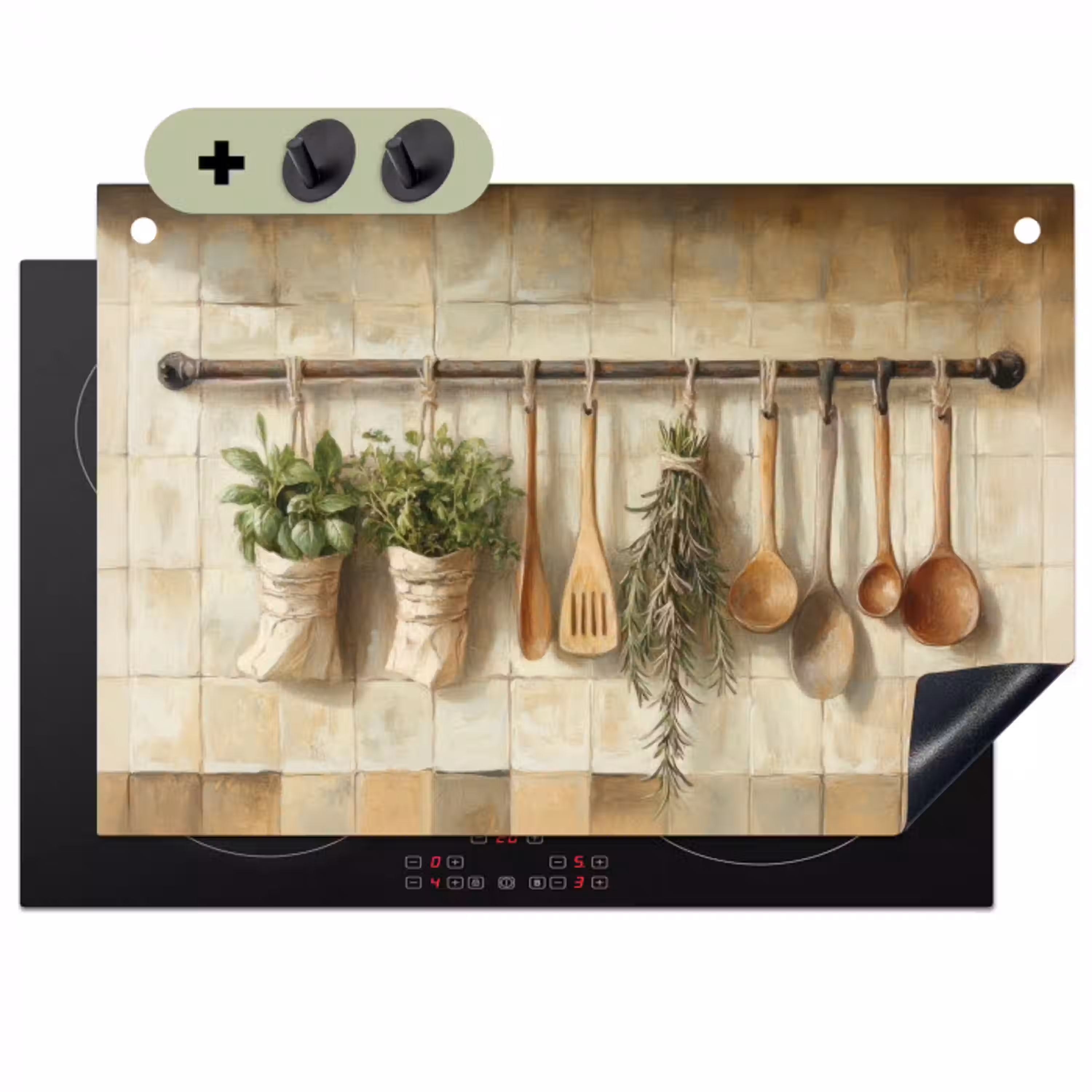 Hout - Keukengerei - Stilleven - Tegels Inductie beschemer met haakjes klein -3d