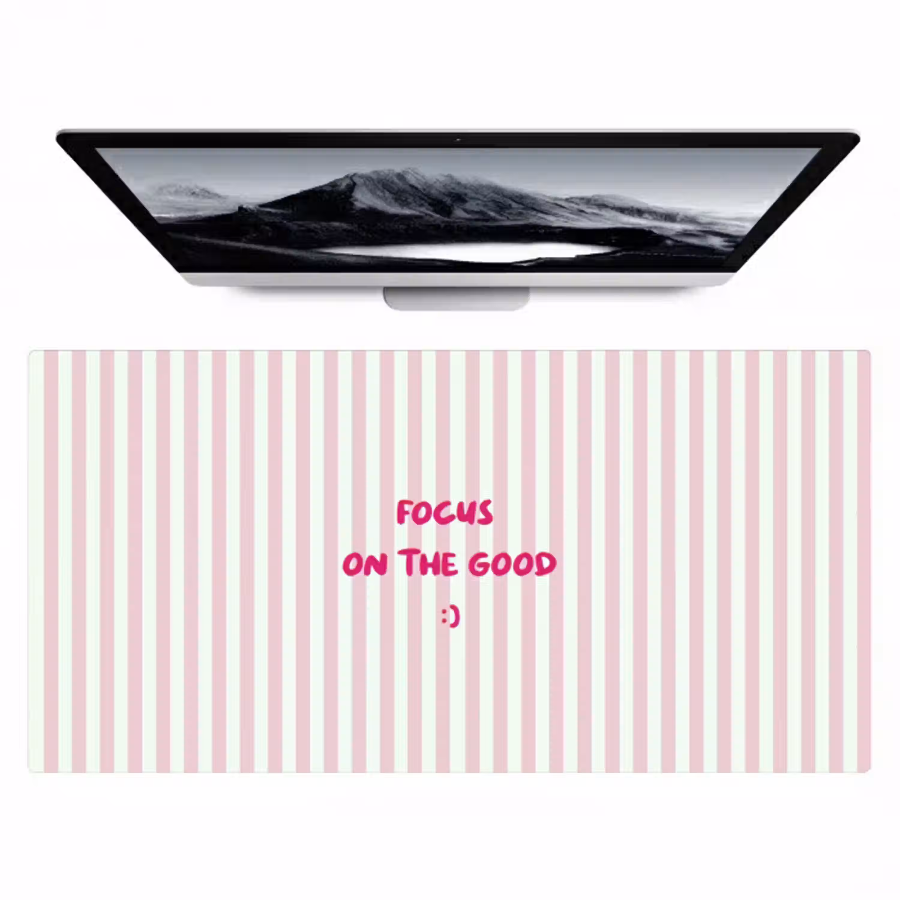 Focus on the good - Strepen - Roze - Smiley Muismat XXL klein -zzz3d