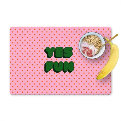 Yes fun - Groen - Roze - Stippen Placemat vinyl groot -zzzproduct_Kitchenyeah-website