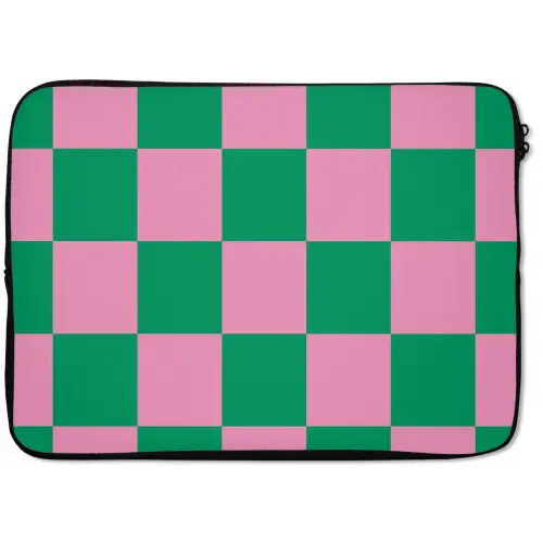 Schaakbord patroon - Groen - Roze - Blokjes laptophoes neopreen klein -zkaufland3dotto
