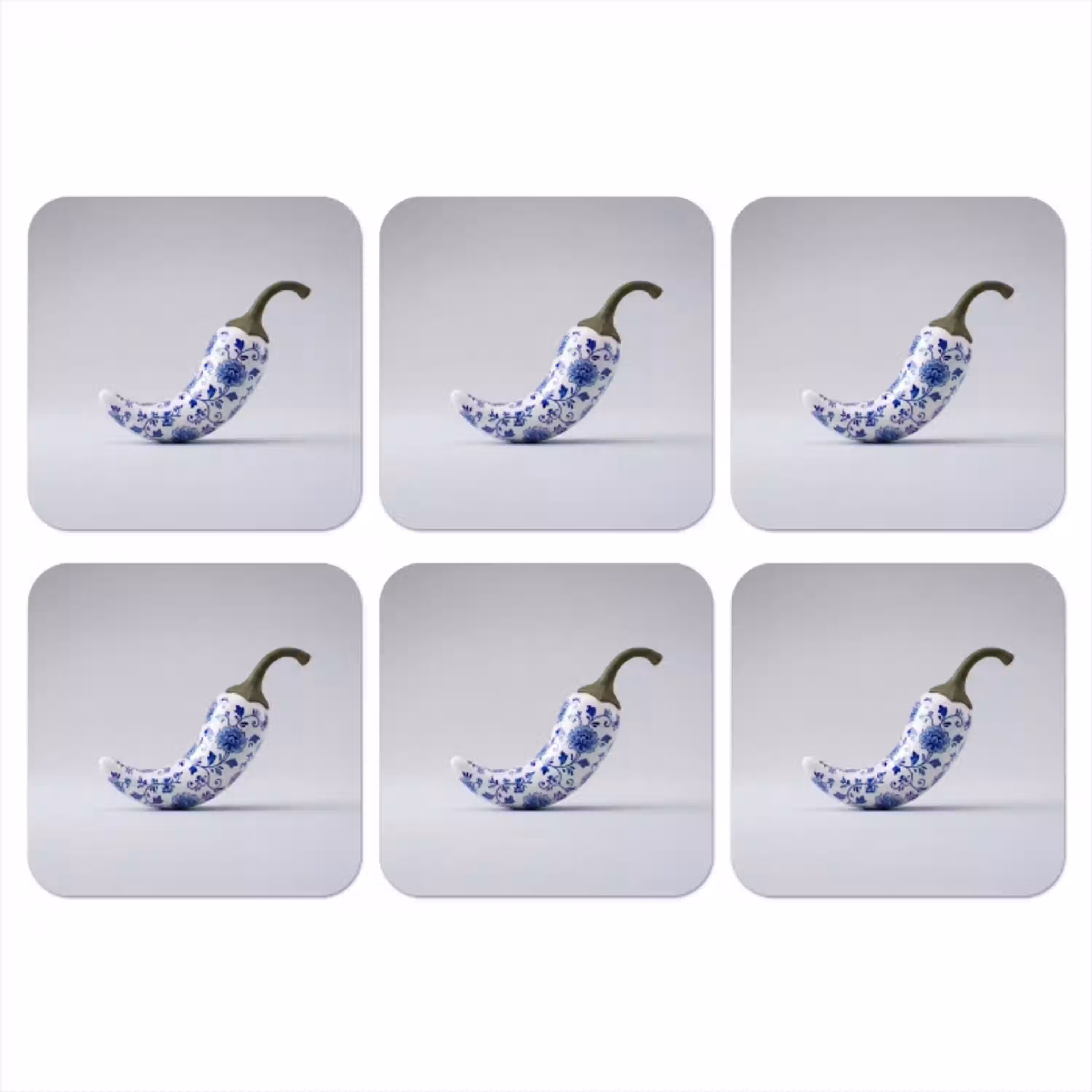 Chilipeper - Keramiek - Blauw onderzetter kurk middel -3d