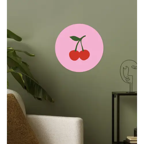 Kersen - Roze - Illustratie Wandcirkel behangsticker klein -sfeer2