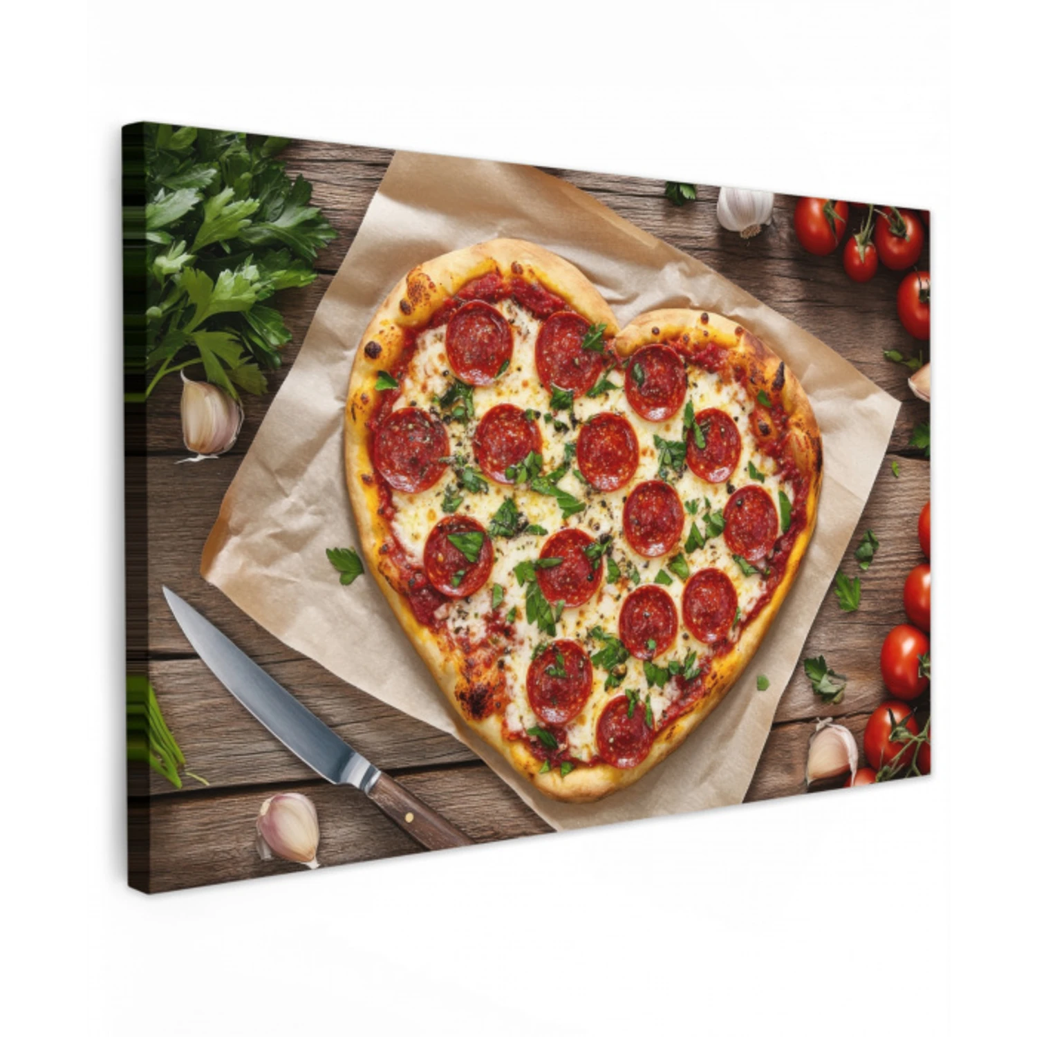 Pizza - Hart - Pepperoni - Tomaat Tuinposter op houten frame 2 cm dik klein -3d