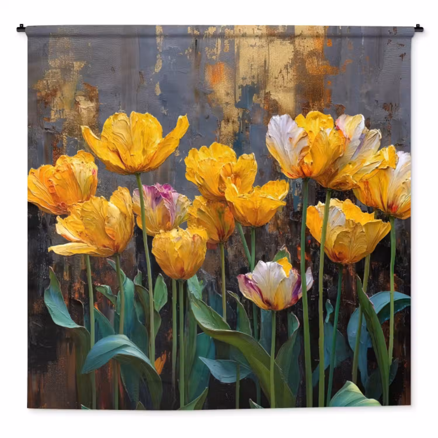 Wandkleed - Tulpen - Geel - Penseelstreken - Abstract