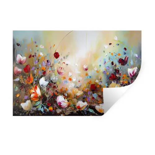 Olieverf - Bloemen - Kleurrijk - Natuur Muursticker klein -3d