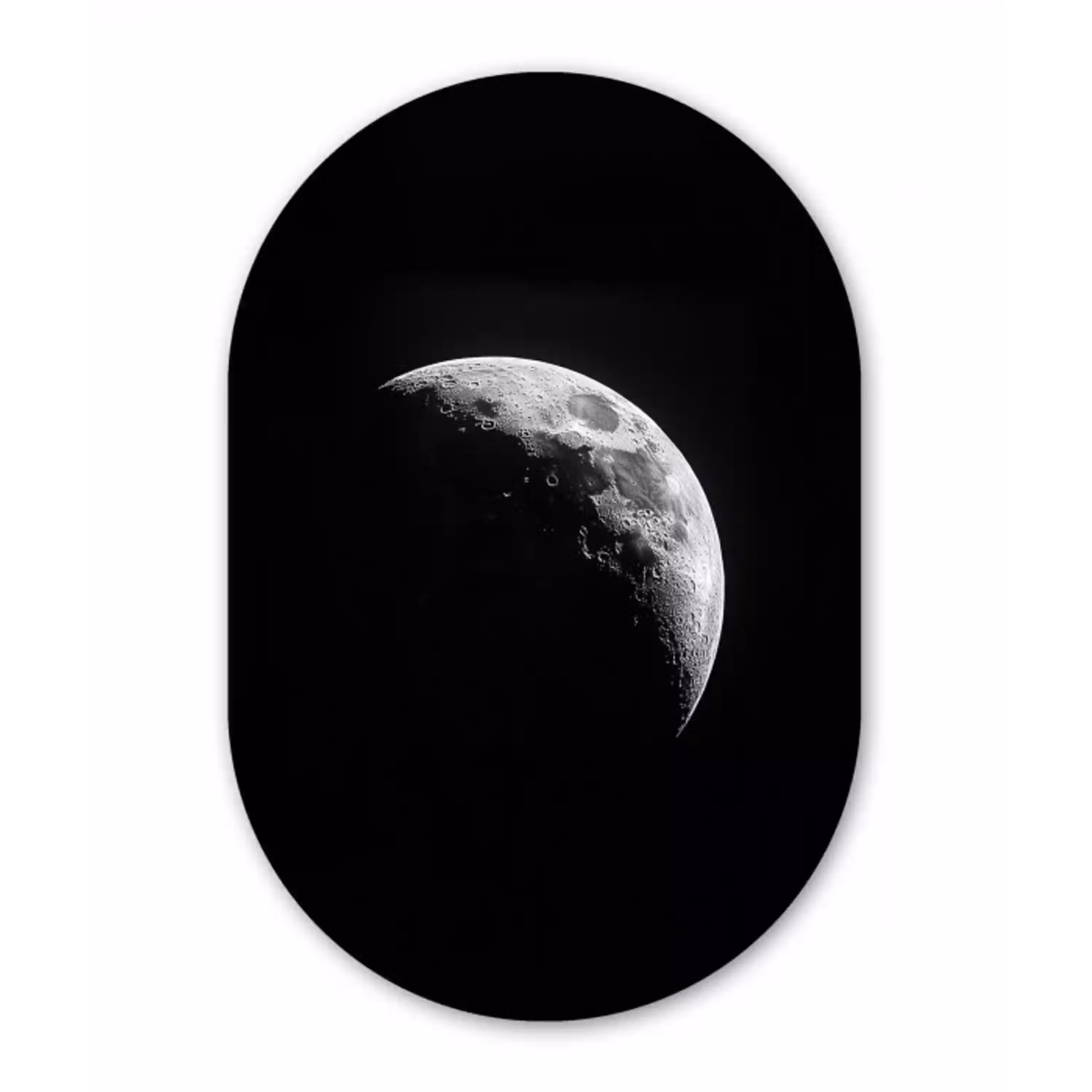 Maan - Hemel - Zwart - Schaduw Wandcirkel Ovaal Glas middel -3d