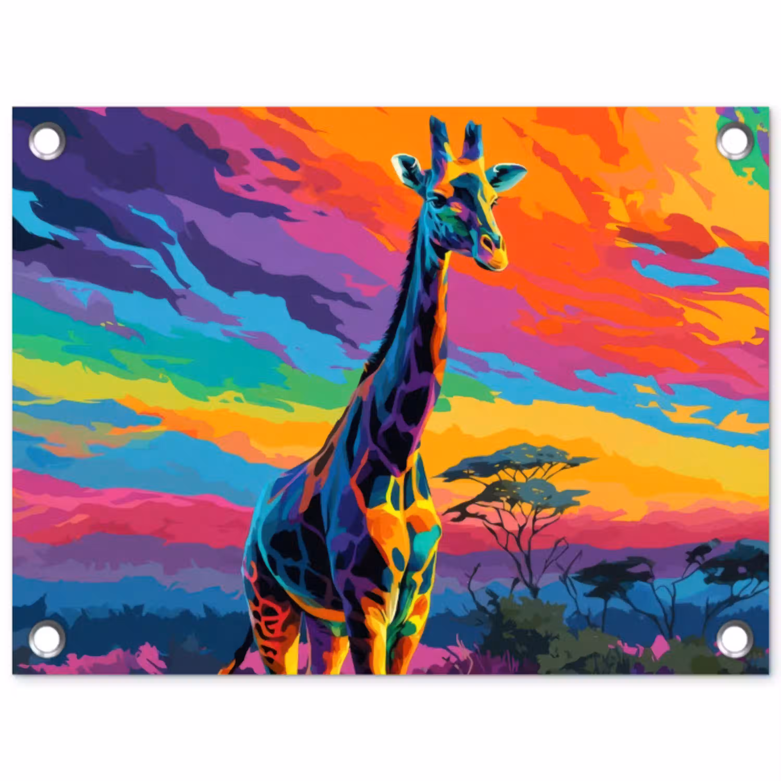 Giraffe - Savanna - Lucht - Gekleurd tuinposter los doek klein -3d