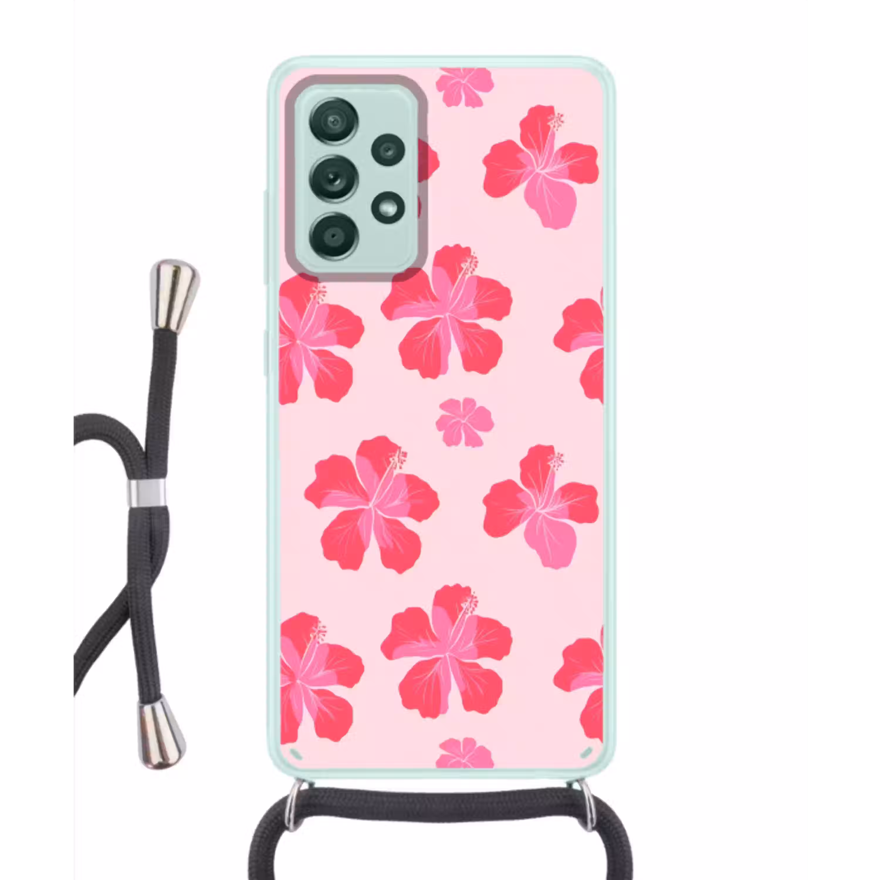 Hibiscus - Bloemen - Roze Hoesje Samsung Galaxy A52 met koord klein 792 -3d