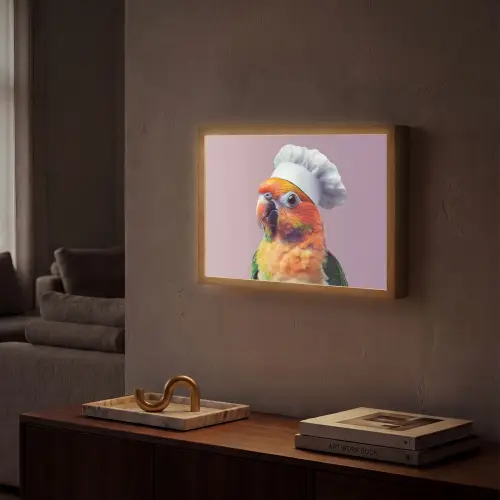 Papegaai - Koksmuts - Nieuwsgierig - Vogel Light Box met batterij (Wandlamp) middel -sfeer1