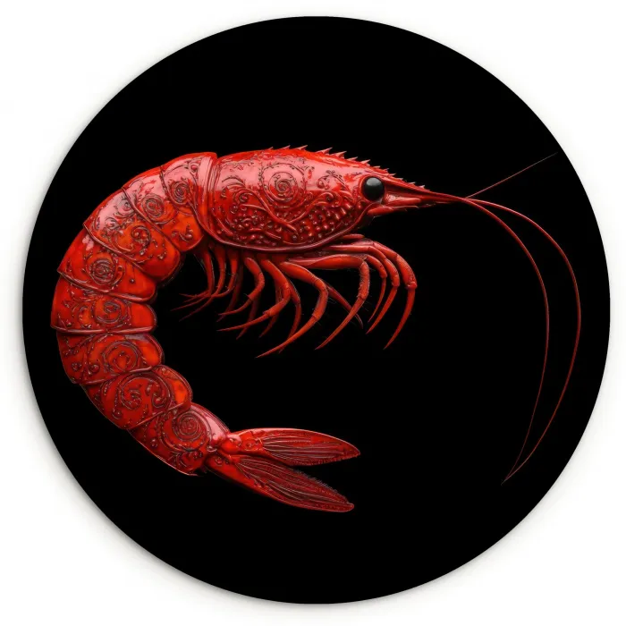 Garnaal - Rood - Dieren Wandcirkel kunststof plaat 5mm dik klein -3d