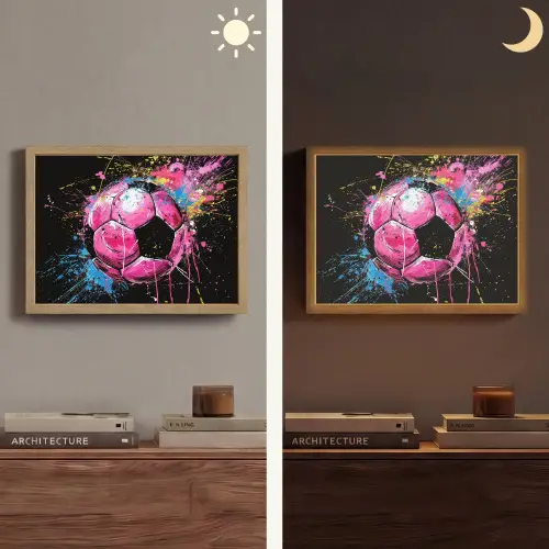 Graffiti - Sport - Voetbal - Bal - Roze Light Box met batterij (Wandlamp) middel -sfeer3