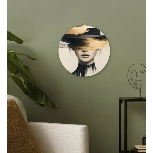 Vrouw - Hoed - Verf Wandcirkel plexiglas klein -sfeer3