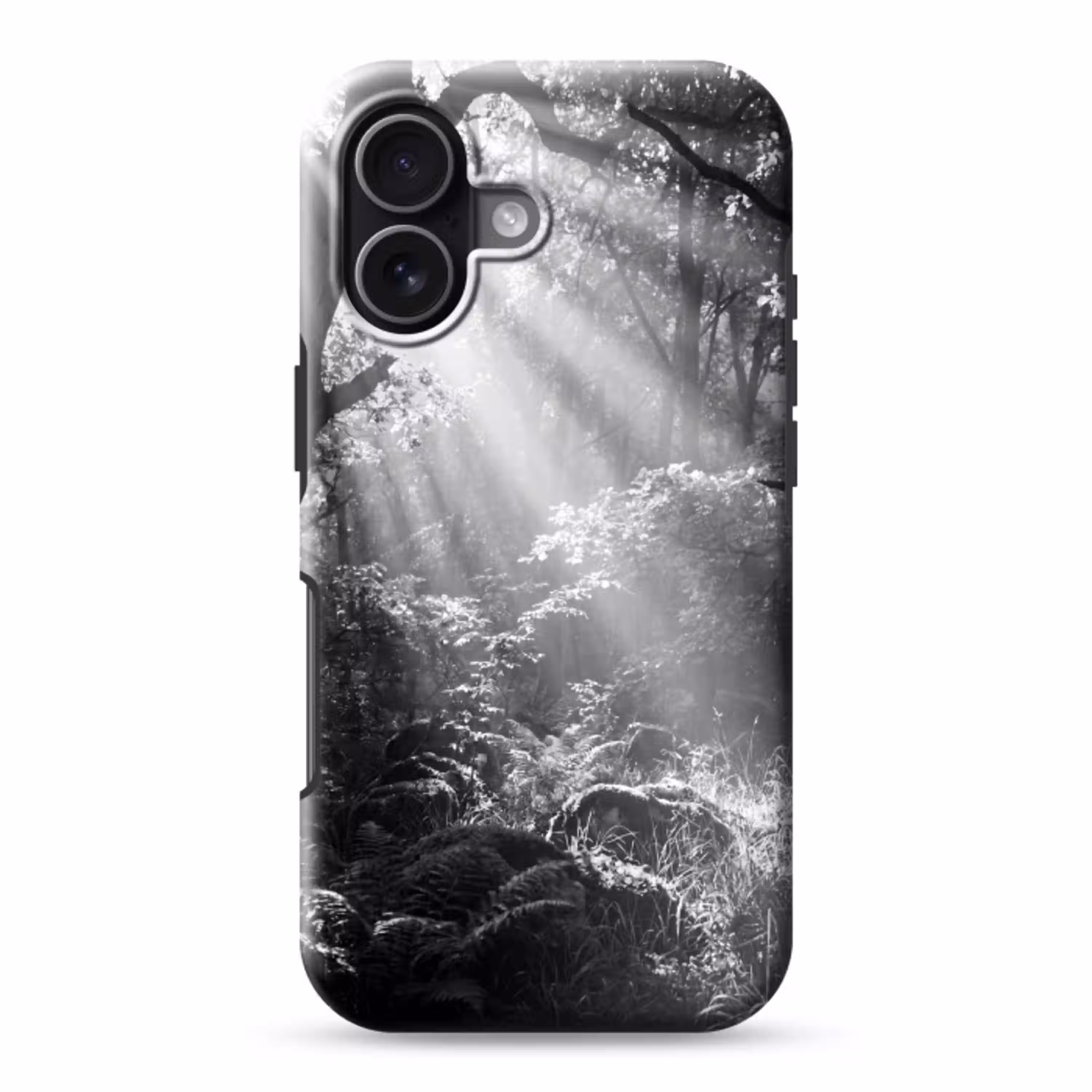 Bos - Lichtstralen - Natuur - Zwart-wit Toughcase MagSafe Apple iPhone 17 klein -3d