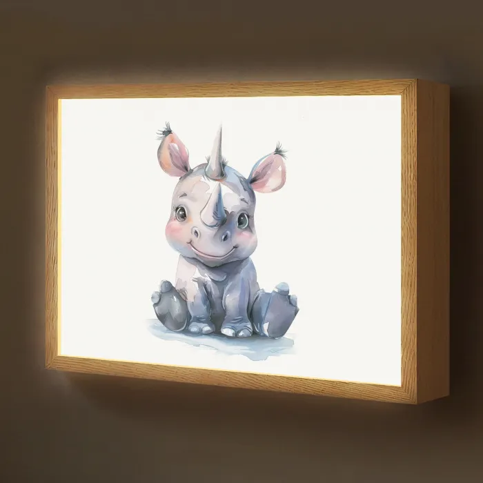 Neushoorn - Baby dier - Dieren Light Box met batterij (Wandlamp kind) middel -z3d_website