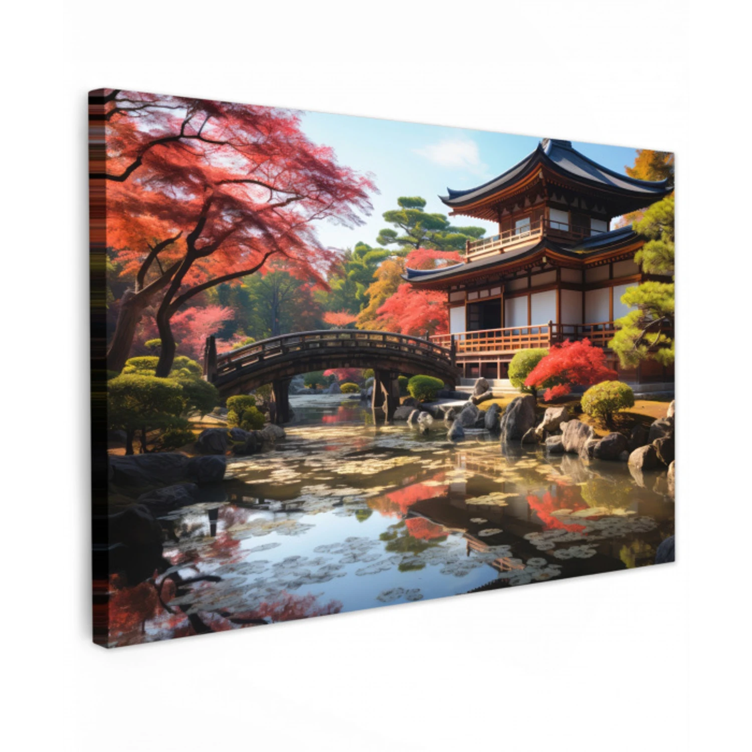 Japanse Tuin in de Herfst Tuinposter op houten frame 2 cm dik klein -3d
