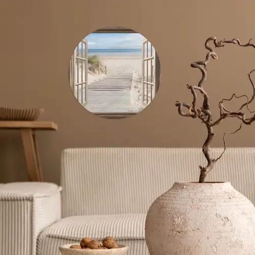 Doorkijk - Strand - Duinen - Pad - Landschap Wandcirkel behangsticker klein -sfeer1