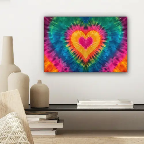 Hart - Tie Dye - Kleurrijk canvas 2cm klein -sfeer6