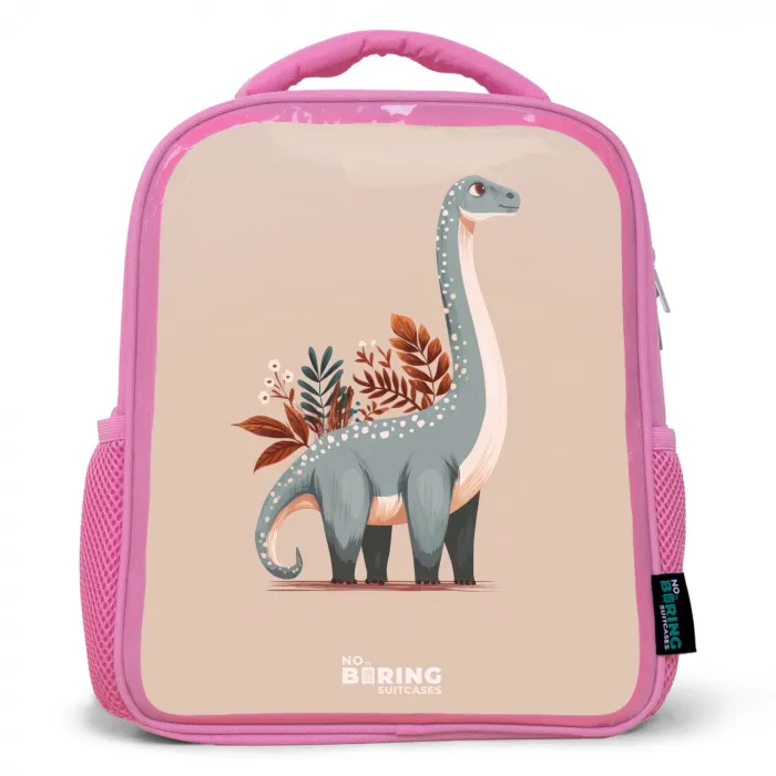 Blauwe dinosaurus op een beige achtergrond Kinderrugzak - Roze middel -3d
