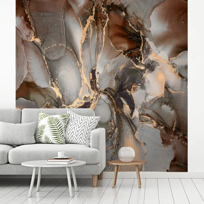 Grijs - Goud - Marmer - Marmerlook fotobehang vinyl groot -woonkamer