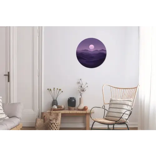 Heuvels - Paars - Mist - Zon Wandcirkel aluminium klein -woonkamer