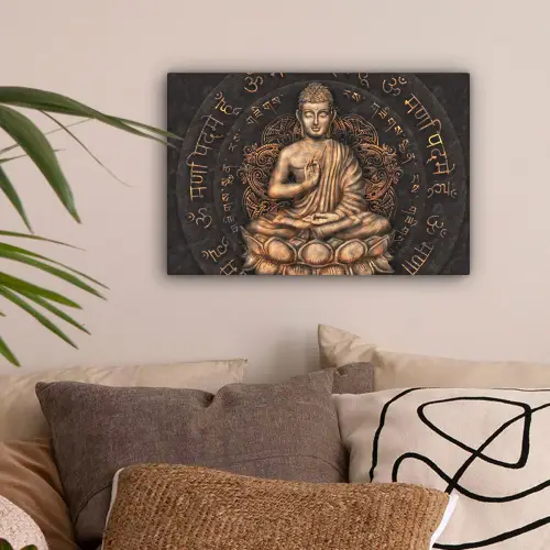 Boeddha - Mantra - Meditatie - Spiritueel - Koper canvas 2cm klein -sfeer1