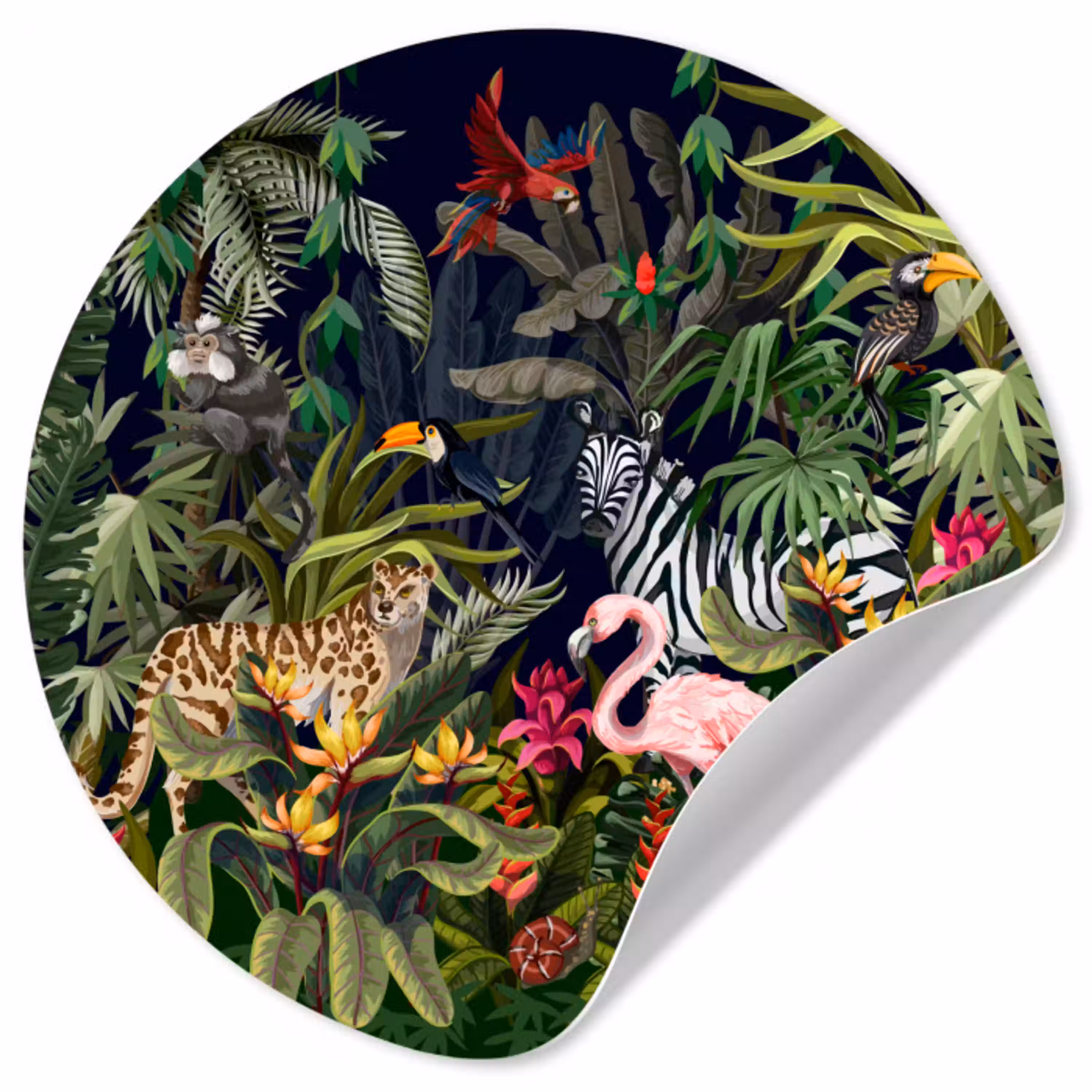 Jungle dieren - Natuur - Jongens - Meisjes - Flamingo - Zebra Wandcirkel behangsticker klein -3d