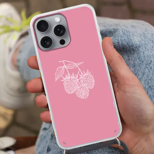 Frambozen - Steel - Getekend - Roze Hoesje iPhone 16 Pro Max met koord klein -sfeer3