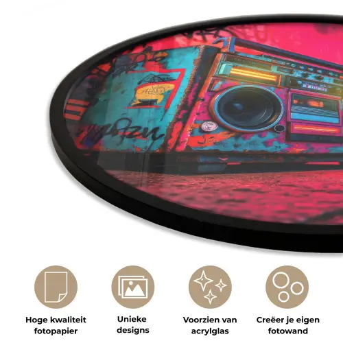 Boombox - Rood - Graffiti - Neon Fotolijst rond zonder passe partout klein -closeup_NL