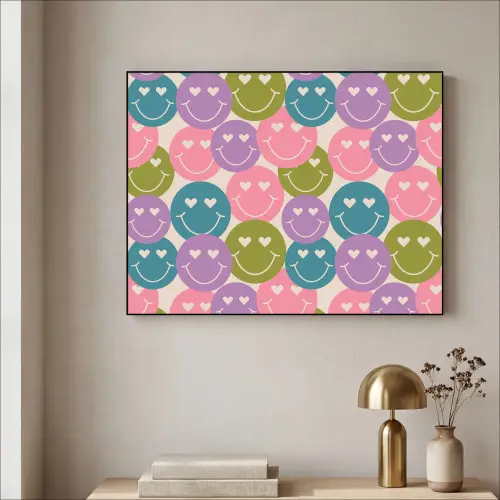 Patroon - Smiley - Kleurrijk - Hartjes Textielframe - compleet frame klein 947 -sfeer2